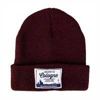 Beanie, burgundy, label